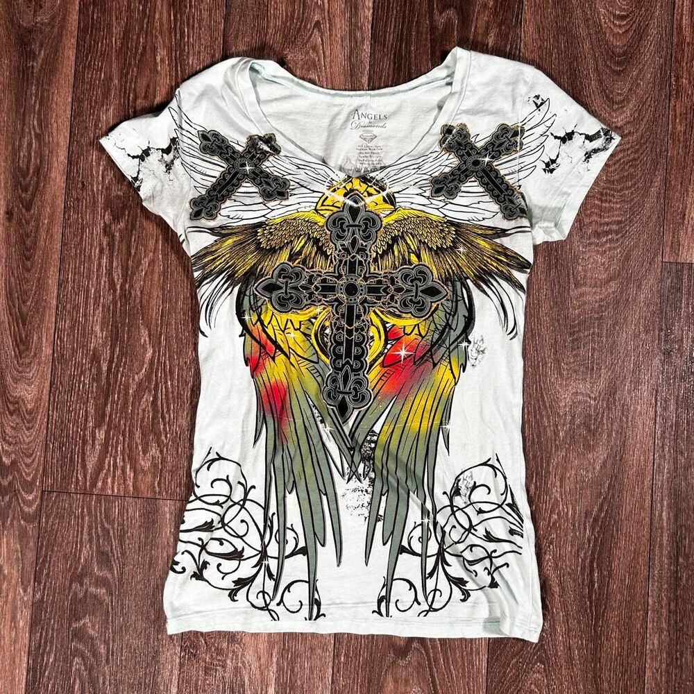 Angels & Diamonds Y2K Gothic Graphic Tee L Large affliction style